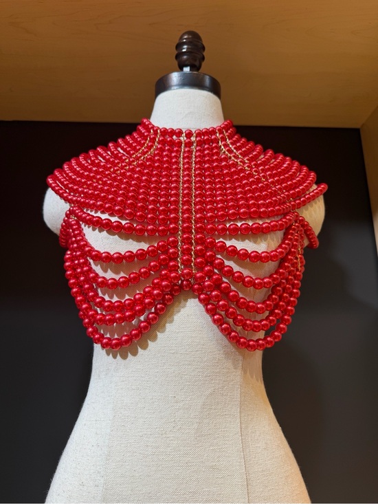 Jewelry - Red Beaded Statement Cape Necklace - Bold Layered Collar